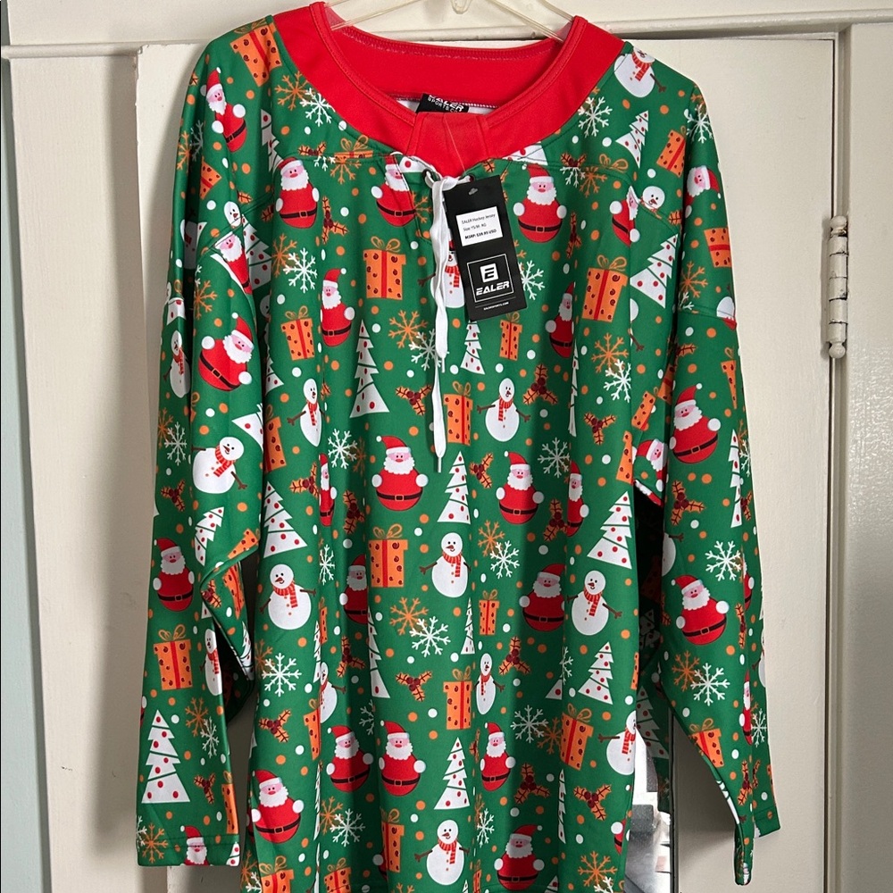 Hockey Green And Red jersey with Santa Print